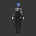 Humanoid Character With Blue Head Mechanical Skeletal Body White Gloves Black Pants Green Glowing Shoes