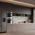 Modern Kitchen Interior With Dark Cabinets Marble Countertop And Appliances