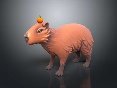 Cute Capybara Character 3D Model With Small Pumpkin On Head 3d model