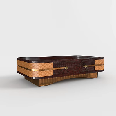 Elegant Dark Wood Coffee Table With Gold Diamond Pattern And Metal Accents 3d model
