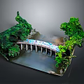 Detailed 3D Landscape Model With Bridge Green Vegetation And Water Area