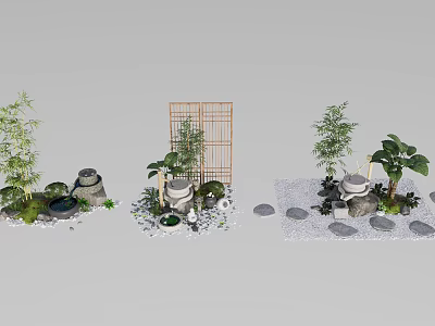 Japanese Zen Garden Design With Bamboo Plants Stones And Pebble Path 3d model