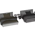 Modern Double Bed Design With Neutral Tones Pillows Striped Blanket And Round Stool