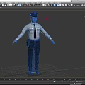 Realistic Game Movie Character In White Shirt Black Tie With Utility Belt Cap Arms Outstretched