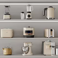 Modern Kitchen Shelves With Beige Blender Kettle Rice Cooker Toaster And Mixer