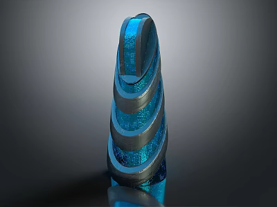 Cartoon Scene Featuring Spiral Structure With Glowing Blue Black Layers And Shiny Surface In Futuristic Setting 3d model