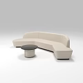Modern Light Colored Curved Upholstered Sofa and Round Coffee Table Set With Ottoman Stools 3d model