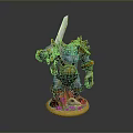 Detailed 3D Warrior Model Holding Sword With Armor Green Grass Base And Golden Edges
