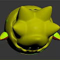 3D Cartoon Creature Character With Spiky White Body Blue Red Patterns And Small Black Eyes