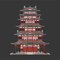Traditional Chinese Pagoda Architecture With Multi story Structure And Red Gray Overhanging Eaves