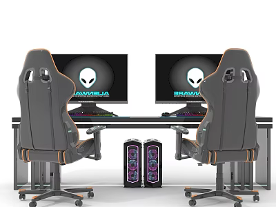 Gaming Desk Setup With Dual Monitors Gray Gaming Chairs And PC Towers 3d model Gaming Desk Setup With Dual Monitors Gray Gaming Chairs And PC Towers 3d model