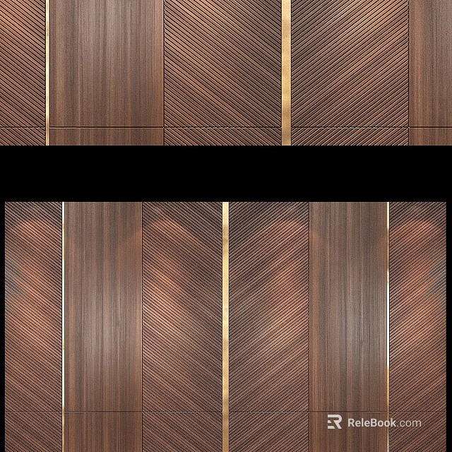 Elegant Modern Background Wall Design With Herringbone Wooden Texture And Golden Accent Lines 3d model 