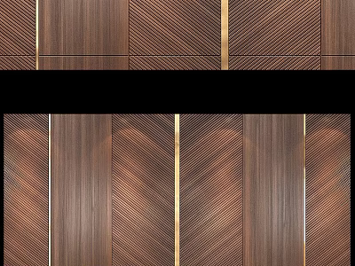 Elegant Modern Background Wall Design With Herringbone Wooden Texture And Golden Accent Lines 3d model