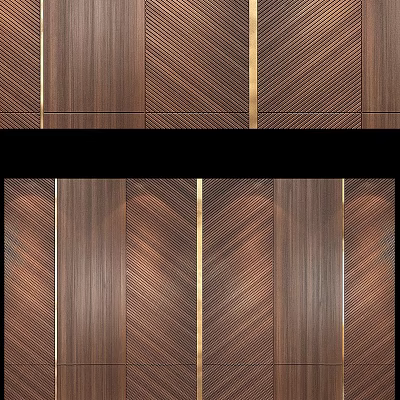 Elegant Modern Background Wall Design With Herringbone Wooden Texture And Golden Accent Lines 3d model