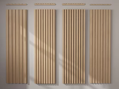 Bamboo Wall Panels With Vertical Stripes And Perforated Design For Interior Decoration 3d model