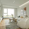 Modern Living and Dining Room Interior With White Sofa Round Coffee Table And TV Wall
