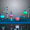Laboratory Apparatus Setup With Colored Flasks Beakers Test Tubes And Stands