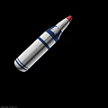 Technology Exhibition Hall Displaying Rocket Model With White Body Blue Stripes And Red Top