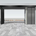 Modern Entrance Gate With Sleek Metal Structure Glass Panels And Spacious Floor Design