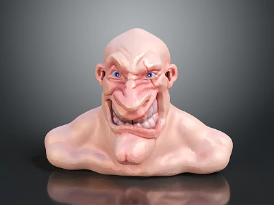 Fantasy Character Head Decorative Figurine 3D Model With Exaggerated Expression Pink Skin 3d model