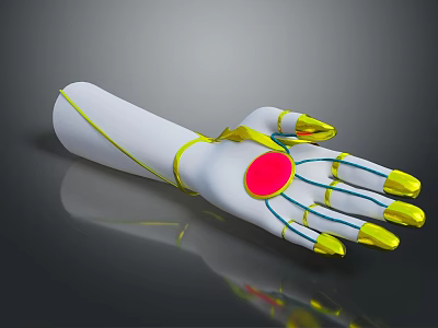Game Movie Character Mechanical Arm White Design Yellow Nails Red Palm Circle Blue Joint Lines 3d model