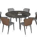 Modern Round Dining Table Set With Marble Tabletop And Two Tone Grey Beige Chairs 3d model