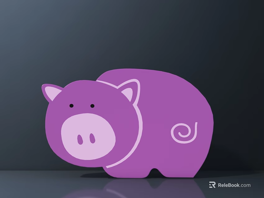 Cute Purple Pig Stuffed Toy With Cartoon Design And Soft Plush Texture 3d model 