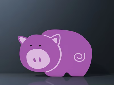 Cute Purple Pig Stuffed Toy With Cartoon Design And Soft Plush Texture 3d model