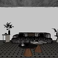 Modern Cozy Sofa Set With Plush Cushions Side Tables Plants Coffee Table On Perforated Rug