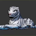 Soft White Tiger Plush Toy Lying On Shiny Black Surface With Clear Reflection 3d model