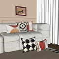 Decorative Throw Pillows On Cozy Sofa With Geometric Patterns Red White Black Colors 3d model