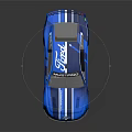 Blue Ford Mustang Race Car With Aerodynamic Design And Racing Stripes