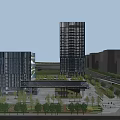 Modern High Rise Office Building With Greenery Surroundings Road And Parking Lot