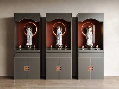 Modern Chinese Buddha Shrine Cabinets With Red Backboard And Lighting 3d model