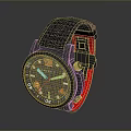 Stylish Watch With Gray Fabric Strap Red Inner Lining Round Dial And Black Case