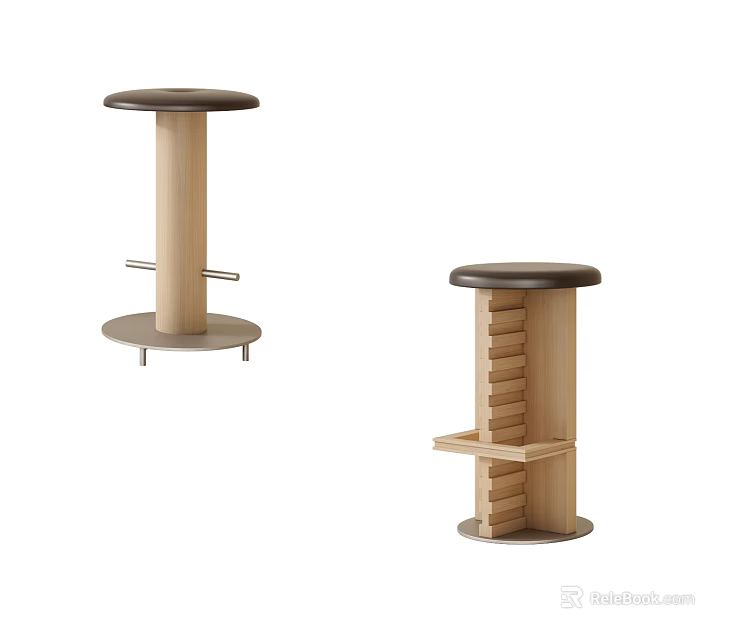 Stylish Wooden Bar Stools With Black Seats And Modern Structural Details 3d model 