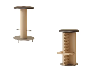Stylish Wooden Bar Stools With Black Seats And Modern Structural Details 3d model