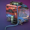 Creative Octopus Food Truck with Transparent Display Window Tire Decorations Colorful Graffiti and Fire Extinguisher