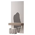 Modern Minimalist Dressing Table With Wooden Top Unique Shape Mirror And Stool