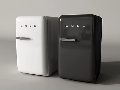 SMEG Two White And Black Vintage Design Refrigerators With Brand Logo 3d model