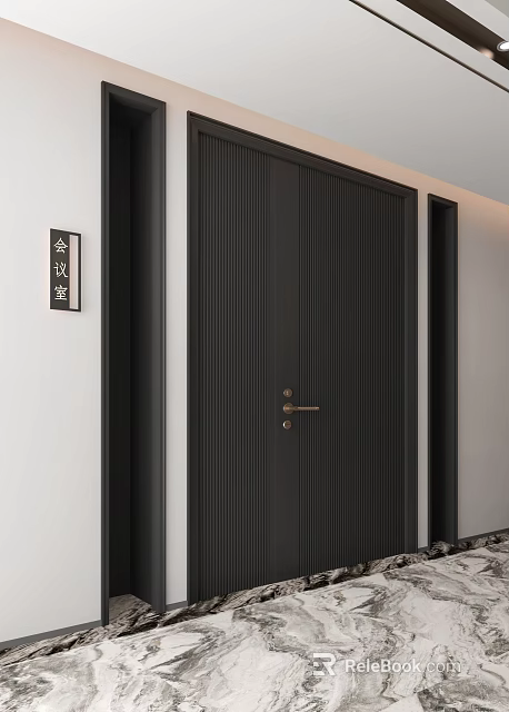 Black Textured Security Door With Brass Handle By Conference Room 3d model 