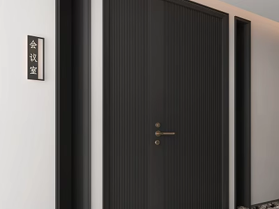 Black Textured Security Door With Brass Handle By Conference Room 3d model