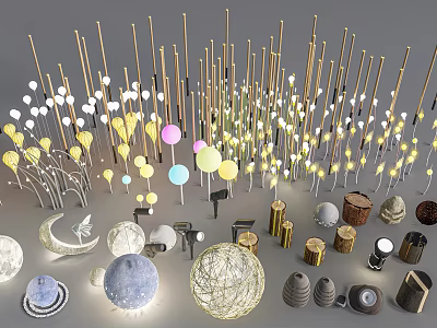 Decorative Outdoor Lights With Various Designs Different Shapes And Colorful Elements 3d model