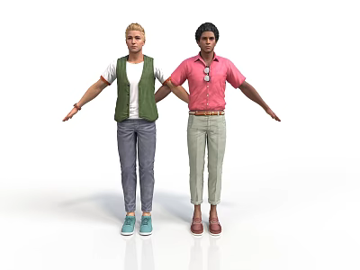 Man In Pink Shirt And Beige Pants Standing With Woman Arms Outstretched On White Background 3d model