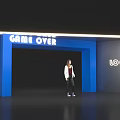 Blue Archway With Game Over Text And Logo Featuring Person Standing Under