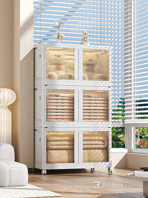 Modern White Layered Wardrobe With Transparent Doors Built in Lights Storage For Clothes Toys 3d model 