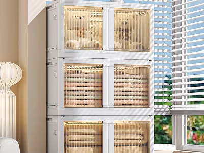 Modern White Layered Wardrobe With Transparent Doors Built in Lights Storage For Clothes Toys 3d model