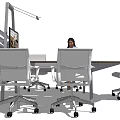 Oval Wooden Conference Table With White Office Chairs Laptop Display Stand And Working Person