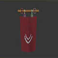 Red Flag with White Symbol Hanging on Orange Pole and Black Ends