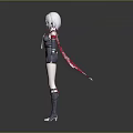 Game Movie Character With White Hair Red Black Outfit Decorative Sleeves Shorts Stockings Boots 3d model